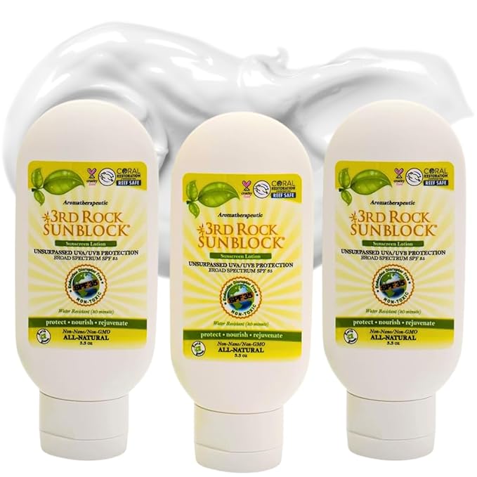 3rd Rock Essentials | 3rd Rock Sunblock SunScreen Lotion SPF 35 | All Natural Organic Zinc Aromatherapeutic Sunscreen for Sun Protection | All Natural Personal Care (3.3 oz | 3 Pack)