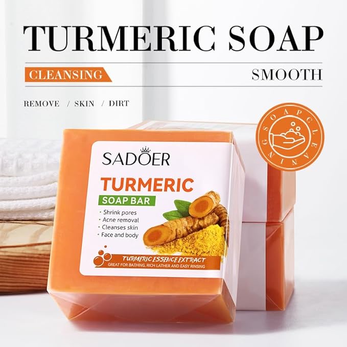 Natural Turmeric Soap,Pure Turmeric Handmade Soap Bar For Face & Body,Corrector Remove Acne Blackheads Dark Spot,Moisturizing Erase Fine Lines,Firming,Friendly Vegan&Cruelty Free Gentle (Type 0)