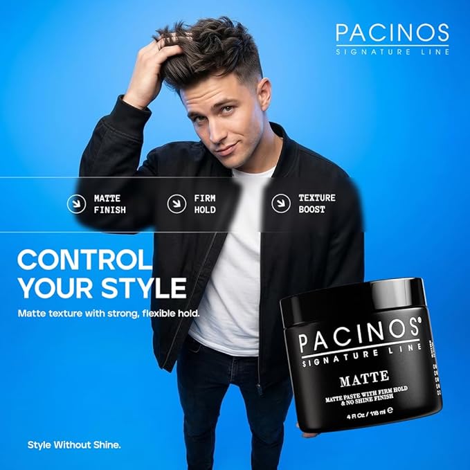 Pacinos Matte Hair Paste - Firm Hold, No Shine, Sculpting & Styling Wax, Long Lasting Definition & Texture, No Flakes, All Hair Types, 4 fl. oz.