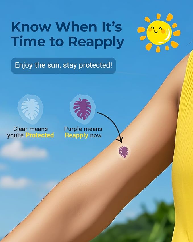 80 Pack UV Detection Stickers for Sunscreen Leaf Pattern - Sunscreen Dots UV Stickers Sun Protection Reminder for Kids Adults - Waterproof Sunblock Patch SPF Sensing Spots Patches for Reapplying