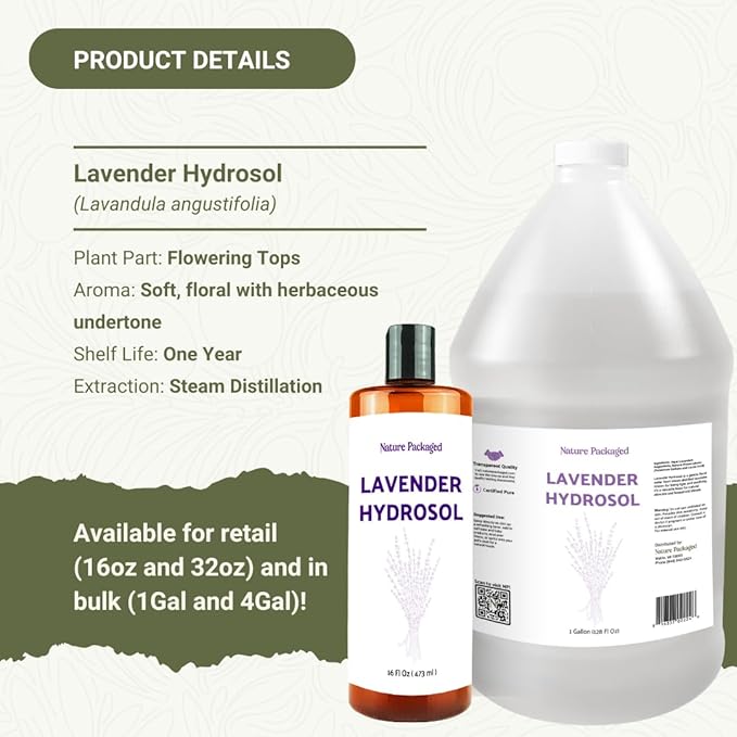 Lavender Hydrosol - Pure Steam Distilled Floral Water Spray for Face Toner, Facial Mist & DIY Skincare - Lavandula Angustifolia Hydrating Skin Refresher & Linen Spray - 100% Natural 16oz