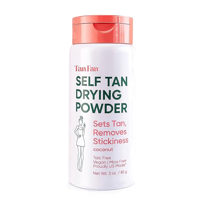 Tan Fan Self Tan Drying Powder - Stops Sticky Feeling After Sunless Tanner - 100% Vegan Talc-Free Translucent Loose Setting Powder In Shaker Bottle For Smooth Silky Skin - USA Made (SINGLE)