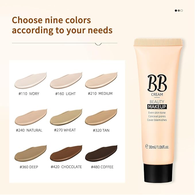 Concealer Hydrating BB Cream, BB Tinted Care Primer With Brush, Color Correcting Creams Beauty Makeup Full-Coverage Foundation & Concealer, Lightweight Fit Face Skin (#360 Deep, 1.06 oz)