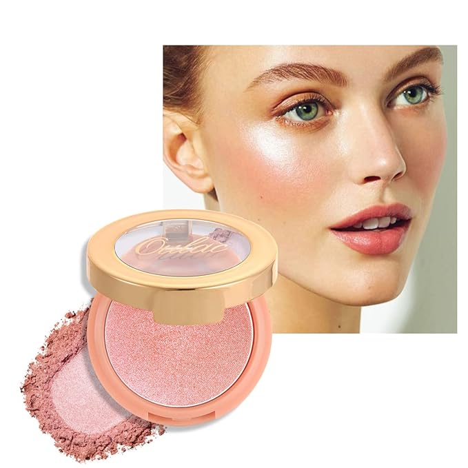 OULAC Pink Lumious Blush Makeup| 2 in 1 Powdery Blush&Highlighter| Shimmer Metallic Glow| Shape&Highlight Face| Cruelty-Free & Highlight Bling| F06 Pinky Ice
