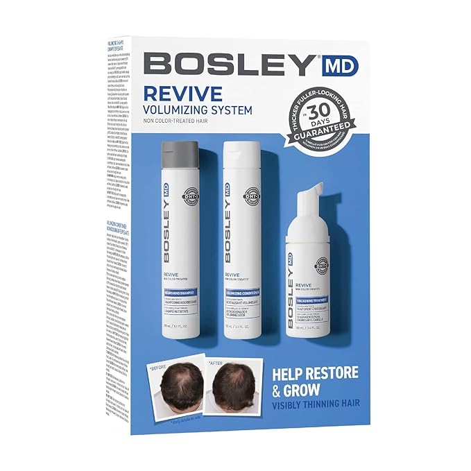 BosleyMD BOSRevive Volumizing Hair System for Non Color-Treated Hair – DHT-Blocking Shampoo, Conditioner & Thickening Treatment – Helps Restore & Thicken Visibly Thinning Hair Starter Size (30 Days)