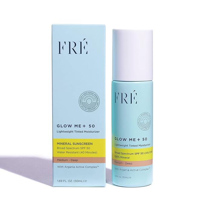 FRÉ Glow Me Tinted SPF 50 Facial Moisturizer (Medium - Deep) – 3-in-1 tinted mineral SPF 50 moisturizer, Made with 100% non-nano zinc oxide