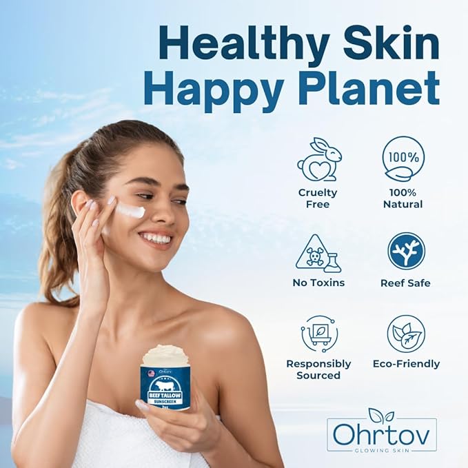 Beef Tallow Sunscreen – Natural Tallow & Zinc Oxide Sunblock Cream for Face & Body – Reef Safe, Non-Greasy Formula with Red Raspberry, Carrot Oil – Sun Protection Suitable for Dry and Sensitive Skin