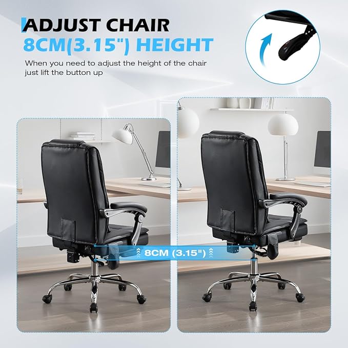 Massage Office Chair with Foot Rest,6 Points Vibration and Heat Ergonomic Executive Desk Chair for Heavy People,500lbs Big and Tall Office Chairs with Reclining High Back for Home Office
