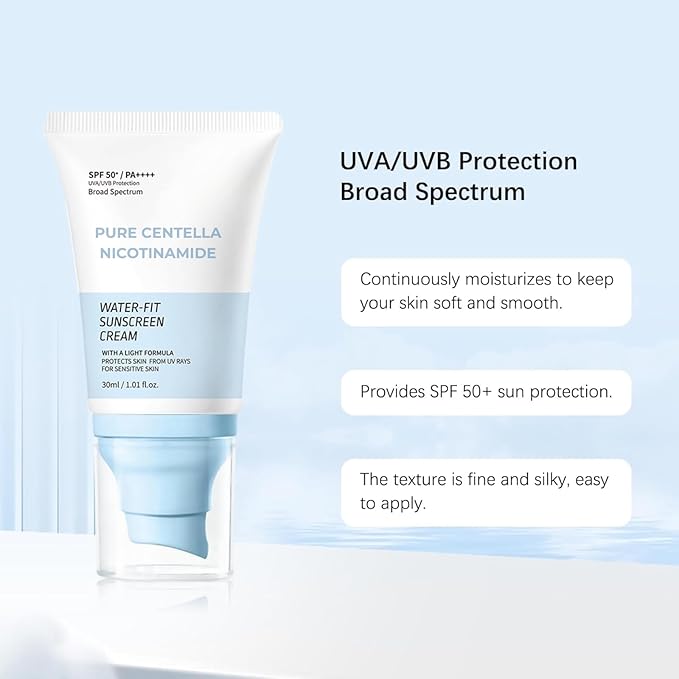 Water-Fit Sunscreen Cream SPF 50+ PA++++ | Hydrating Formula with 𝑪𝒆𝒏𝒕𝒆𝒍𝒍𝒂 & Tea Tree Extract for Sensitive Skin | Lightweight, Non-Greasy | 30ml / 1.01 fl. oz (2)