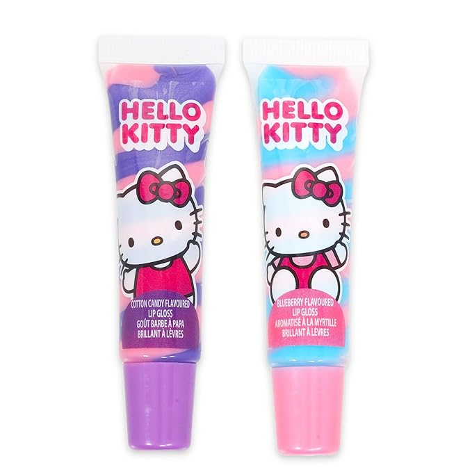 Hello Kitty Lip Gloss Tubes with Shaped Pouch - Bundle with 2 Lip Glosses in Assorted Flavors for Party Favors Plus Character Coin Purse with Lanyard, Stickers, More Party Favors