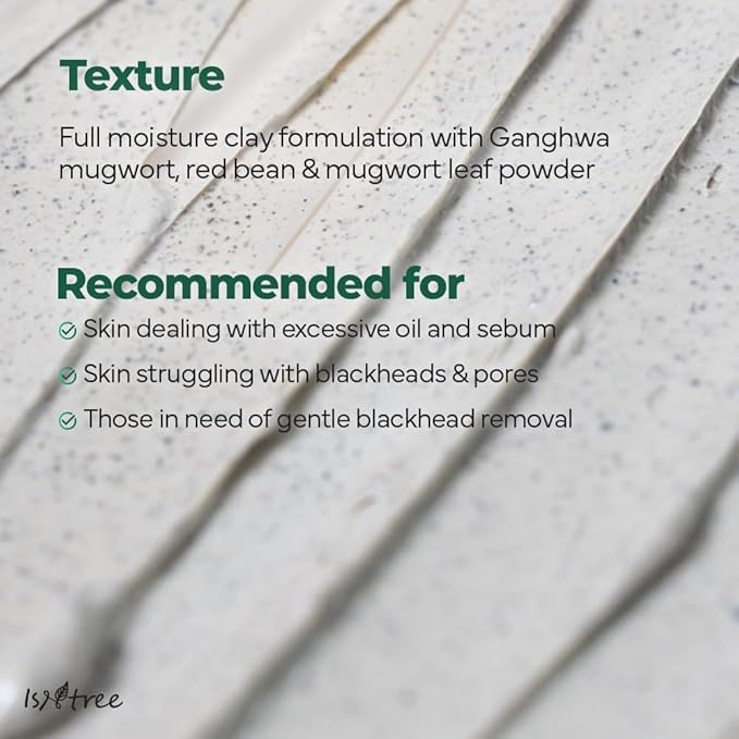IsNtree Mugwort Calming Clay Mask 100ml, 3.38 fl.oz | Korean Skincare | Deep Pore Cleansing & Sebum Control | Soothing Wash-Off Mask for Sensitive Skin | Exfoliates & Refines Texture