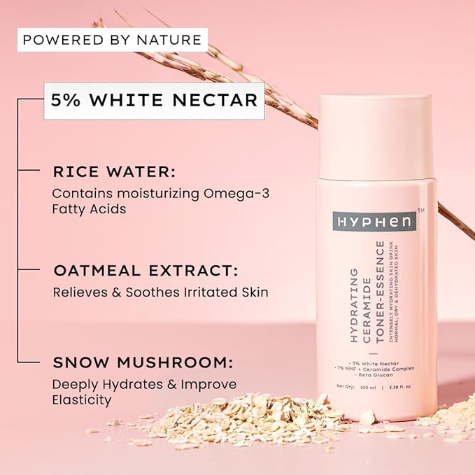 Hy.phen 7% Ceramides-NMF Milky Face Toner Essence | 5% Glass Skin Blend of Rice Water, Oatmeal & Snow Mushroom Extracts |Hydrates & Nourishes| Alcohol Free Toner| for All Skin Types - 100ml