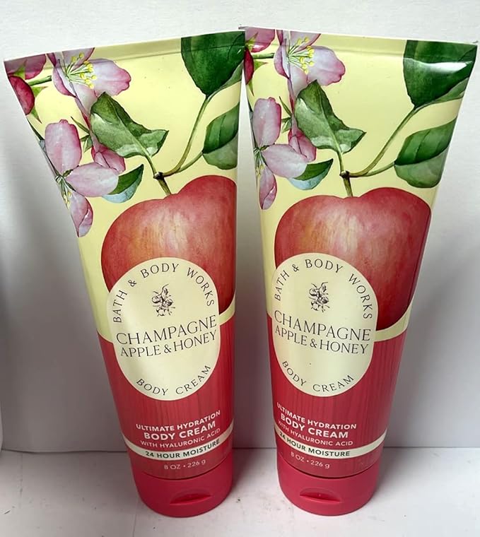 Bath and Body Works Champagne Apple & Honey 2 Pack Ultra Shea Body Cream 8 Oz. (Champagne Apple & Honey)