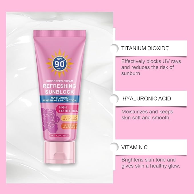 Sunscreen for Women, Sunscreen Lotion SPF 90 Sun Screen Protector Under Makeup Cream Waterproof Sweat-Proof Moisturizing