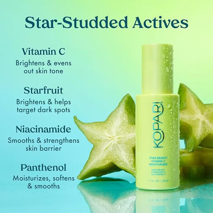 Kopari Star Bright Vitamin C Moisturizer with Starfruit & Niacinamide, Lightweight Formula Melts Into Skin, Brighten & Even Complexion, 1.7oz