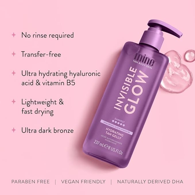 MineTan Clear Self Tanning Gel | Darkest Invisible Tan Gelly - Best Transfer Free Sunless Tanner, Hydrating, Quick 1 Hour Express, For an Ultra Dark Bronze Skin Finish, Face & Body, 8 Fl Oz