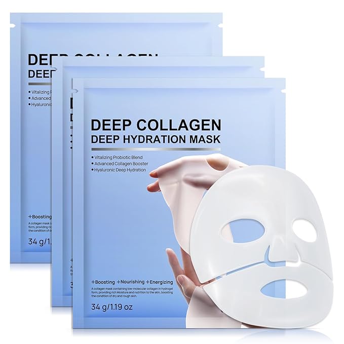 Collagen Face Mask,Collagen Real Deep Mask,Collagen Mask,Deep Hydrating Anti Wrinkle Lifting M-ask,Hydrogel M-asks for All Skin Types 34g*4ea