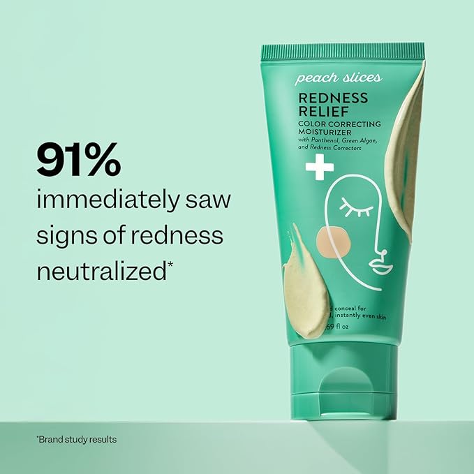 Peach Slices - Redness Relief Color Correcting Moisturizer (1.69 oz) - Hydrate & Conceal - Visibly Reduce Redness & Irritation - Panthenol, Cica, Algae - Vegan, Cruelty Free, Korean Skin Care & Beauty