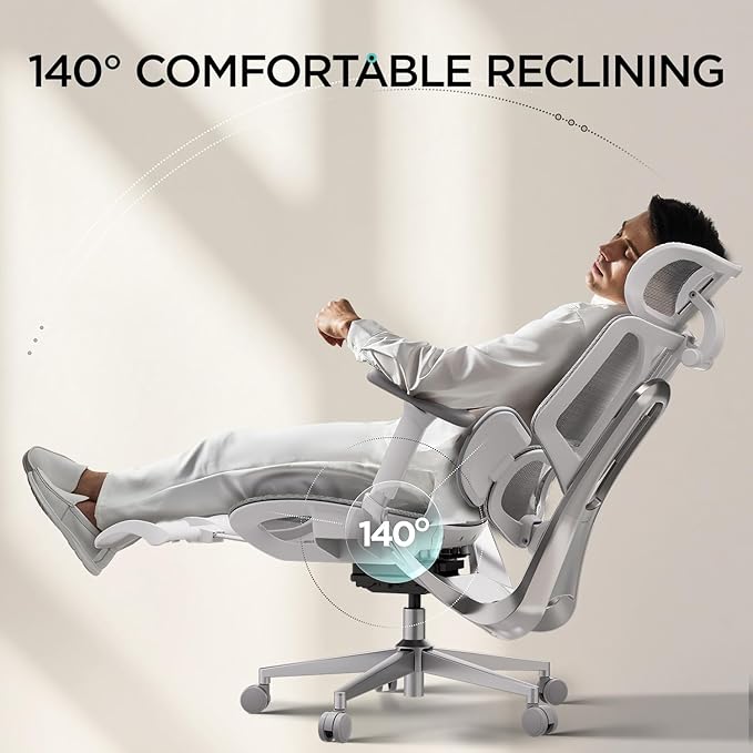 Hbada E3 Air Ergonomic Office Chair, Big and Tall Office Chair - with 3-Zone Dynamic Lumbar Support, 3D Adjustable Headrest, 4D Adjustable Armrests, Swivel, Grey(with Footrest)