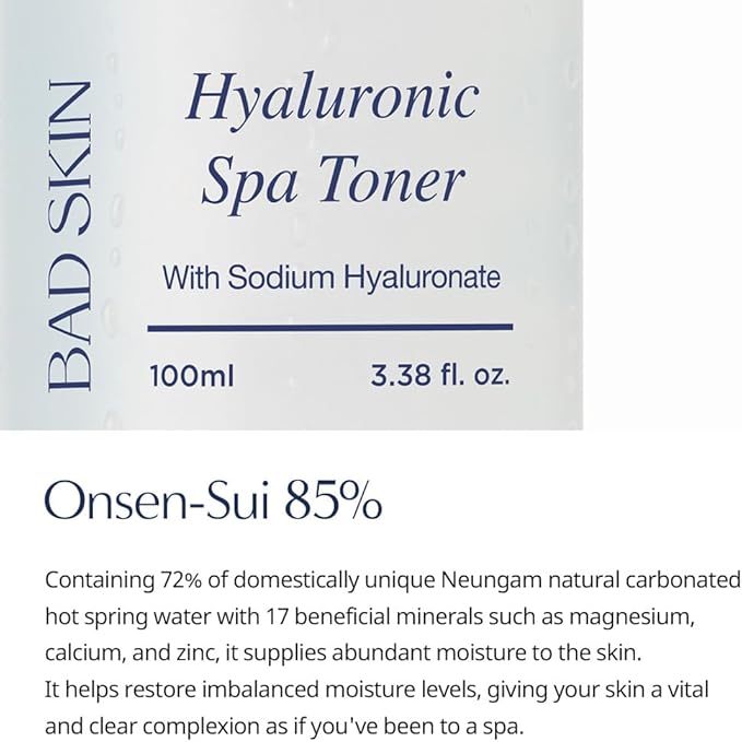 Bad Skin Hyaluronic Spa Toner 100ml / 5% Hyaluronic Acid / 85% Thermal Spring Water/Hydration & Soothing Care/Mildly Acidic/Made in Korea