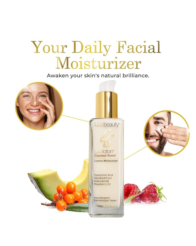 Luxe Lotion is Non-Greasy Hyaluronic Acid Moisturizer – Coconut-Scented Lotion, Silicone-Free, No Fillers – With Organic and Plant-Based Ingredients - Anti-Aging Hydrating Facial Cream