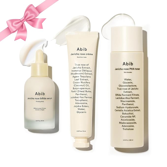 Abib Jericho Rose 3-Step Skincare Set – PHA Toner, Firming Bifida Serum & Cream for Dry Skin