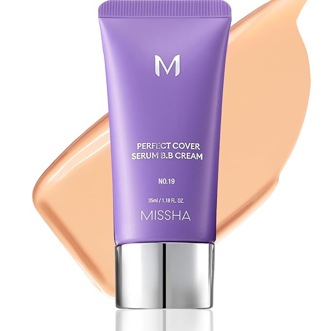 MISSHA M PERFECT COVER SERUM BB CREAM No.19 Ivory - Fair/Light with Warm Undertone, Skin Tint, Tinted Moisturizer, Skin Care Foundation Makeup, Korean Makeup, 1.18 Fl oz