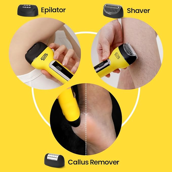 Gorilla Technique 3-in-1 Epilator 2000V, Body Hair Removal Device, Pain Relief Roller, Cordless Rechargeable Electric Tweezers & Shaver & Callus Remover, Women & Men, Korean Skin Care - 2000V