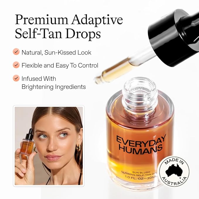 Sun Blush Glowing Self Tanning Drops Australian Made 1.0 fl.oz | Sun-Kissed, Natural Face & Body Gradual Self Tanner with Peptides | Fragrance Free| Everyday Humans