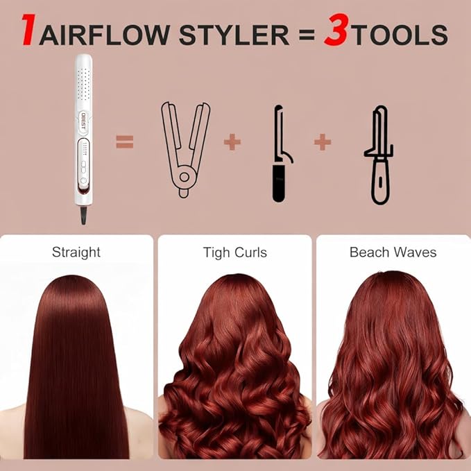 OBEST 360° Airflow Styler,Hair Straighteners Curler 2 in 1, Ceramic Hair Straightener with Cooling Air Vents,Lock in Style, Quick Heating,5 Temps &Dual Voltage, Travel&Gift (White)