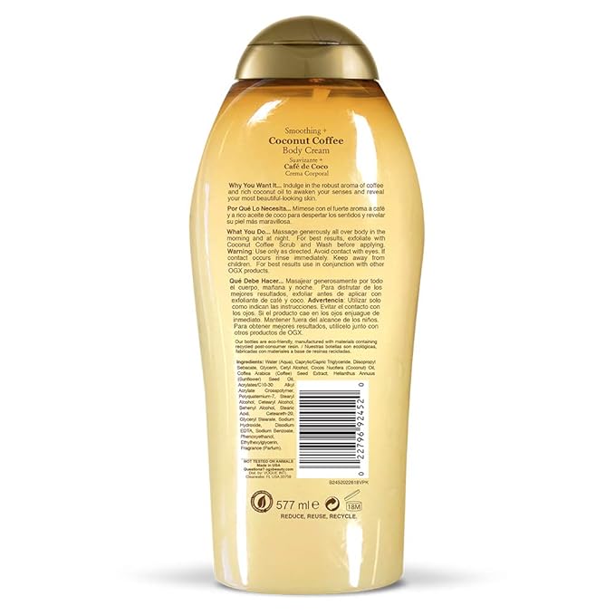 OGX Smoothing + Coconut Coffee Body Cream 19.5 oz (Pack of 3)