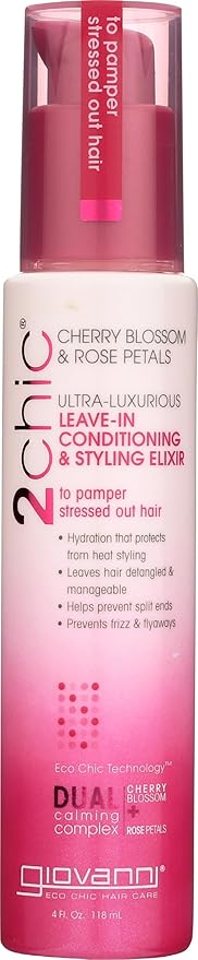 GIOVANNI 2chic Ultra-Luxurious Leave-In Conditioning & Styling Elixir - Smoothing Hair Cream for Curly & Wavy Hair, Enriched with Aloe Vera, Paraben Free, Color Safe - Cherry Blossom & Rose Petal, 4oz