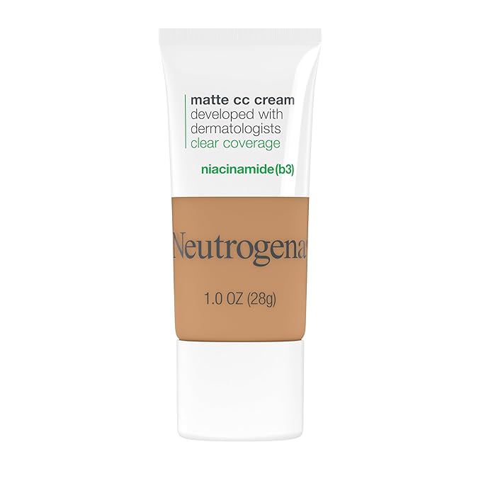 Neutrogena Clear Coverage Flawless Matte CC Cream, Full-Coverage Color Correcting Cream Face Makeup with Niacinamide (b3), Hypoallergenic, Oil Free &-Fragrance Free, Butterscotch, 1 oz