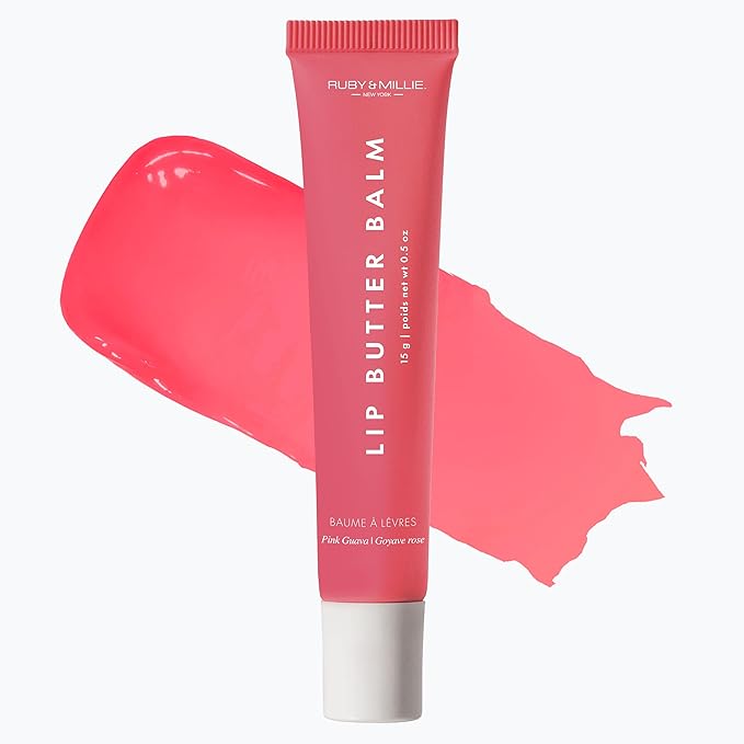 Ruby & Millie Tinted Lip Balm Pink Guava - Hydrating Moisturizing Lip Butter Balm Treatment - Glossy Vegan Lipbalm 0.5 Oz
