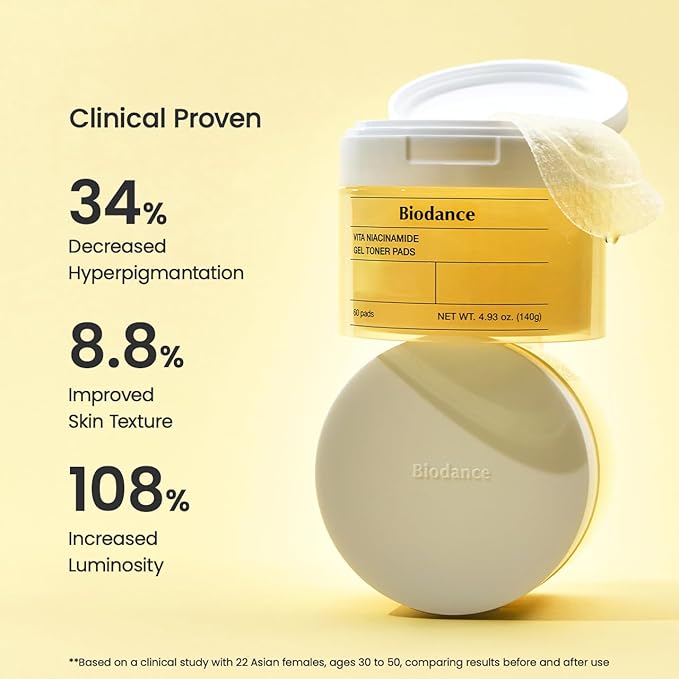Biodance Vita Niacinamide Gel Toner Pads, Dark Spot Corrector, Evening Skin Tone, Gentle Exfoliating Toner Pads with Vitamin C, Pre-Soaked Pads, Korean Skin Careㅣ4.93 fl.oz.(140g)*60Pads