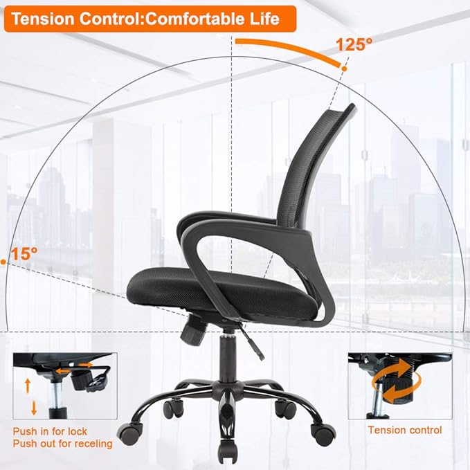FDW Ergonomic Office Chair Home Desk Chair Task Mesh Computer Chair Gaming with Back Lumbar Support Armrest Modern Swivel Modern Adjustable Rolling Executive Mesh Chair for Women Men (Black)