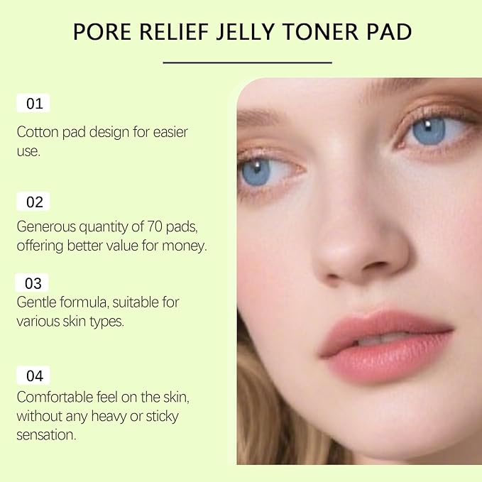 Pore Relief Jelly Toner Pads, Hydrating Cactus Gel – 70 Cooling & De-Puffing Face Pads with Tweezers, Exfoliating & Soothing Dual-Sided Pore Care for Daily Moisture.