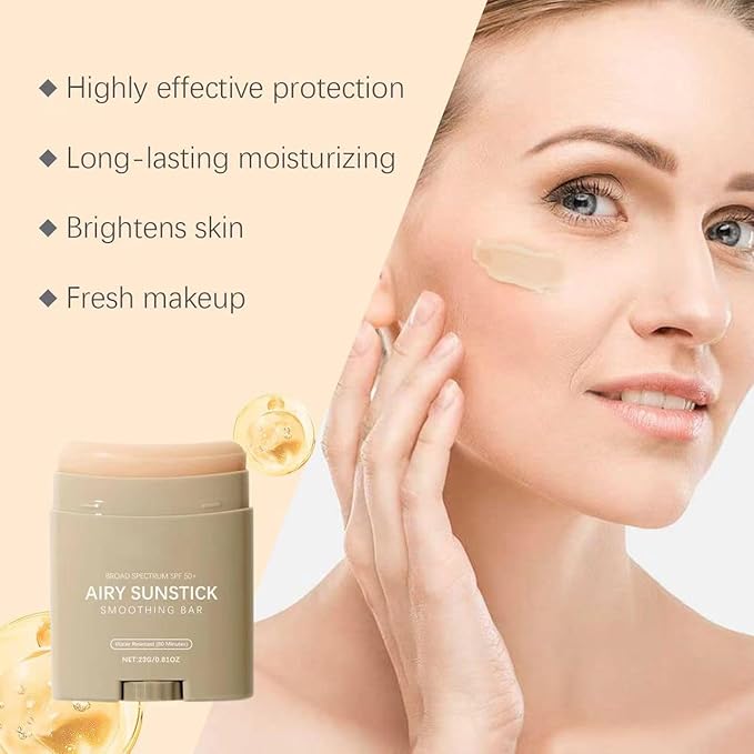 Sunscreen Stick SPF 50+ – Korean Semi-Matte Sun Protection Bar, No White Cast, Lightweight, Water-Resistant Sunblock for Face & Body, 23g