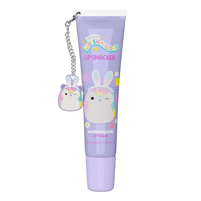 Lip Smacker Squishmallows Lip Balm, Marshmallow (Babette), Limited Edition Easter Basket Stuffer, Flavored & Scented Lip Balm with Charm, Collectible Spring Gift
