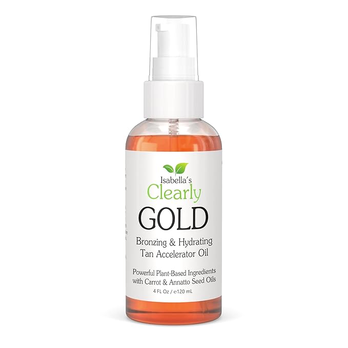 Isabella's Clearly GOLD Sun Tan Accelerator – Natural Tanning & Bronzing Oil for Face and Body with Carrot Seed, Coconut & Olive Oils – Indoor & Outdoor – Made in USA (4 Oz)
