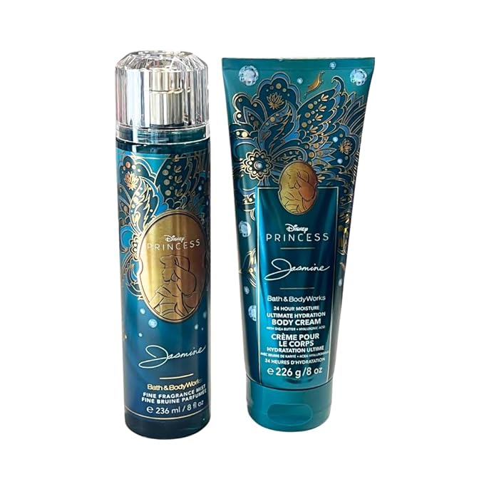 Bath & Body Works PRINCESS COLLECTION Fine Fragrance Mist & Ultimate Hydration Body Cream 2-piece Gift Set with a Bow for Holidays - Full Size – Limited Edition (Jasmine)