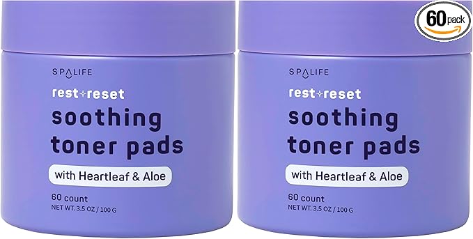 SpaLife Beauty Rest & Reset Toner Pads – for Uneven Skin Tone, Redness, Clogged Pores, Dehydrated Skin with Aloe, Heartleaf, & Purslane – Toner Pad for Face, Pre-Soaked Pads