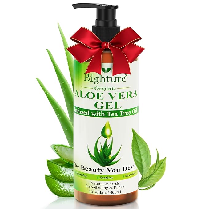 Aloe Vera Gel with Tea Tree Oil for Face, Skin, Hair, Sunburn relief, Aloe Vera Gel from Freshly cut 100% Pure Aloe,13.7oz