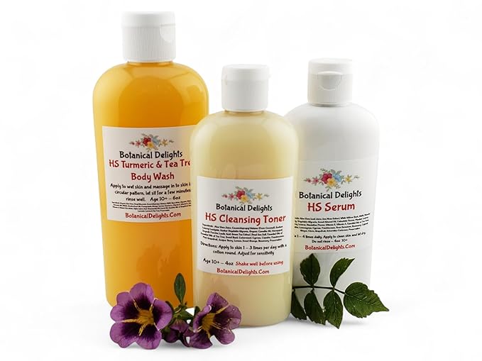 Hidradenitis Suppurativa Cleansing Toner, Serum and Turmeric & Tea Tree Body Wash - Designed specifically to soothe and prevent HS flare-ups - Eases discomfort and allow the toxins inside to drain.