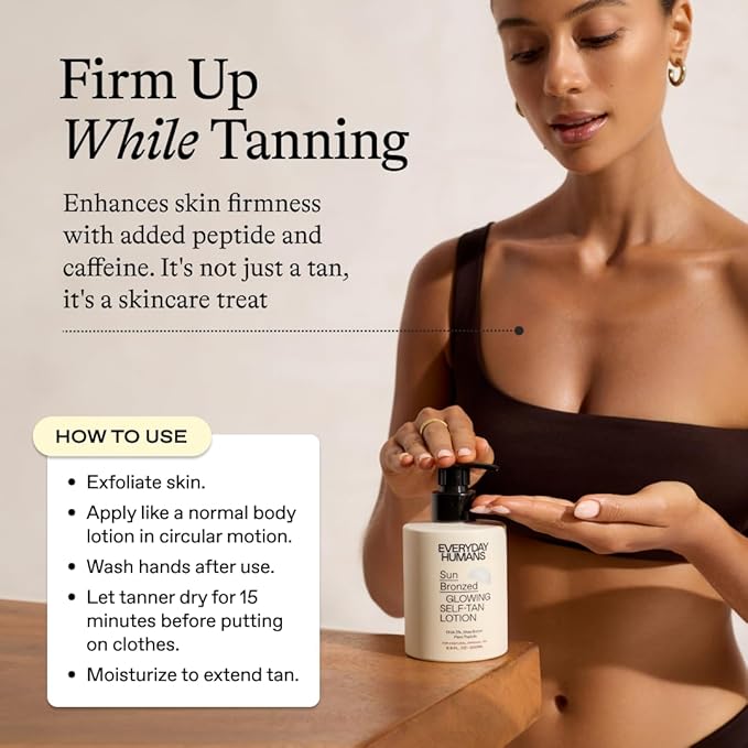 Sun Bronzed Gradual Self Tanning Lotion Australian Made 6.8 fl.oz | Moisturizing & Firming Self Tanner with Peptides | Streak-Free Luxe Sunless Tanner With Vetiver & Santal | Everyday Humans