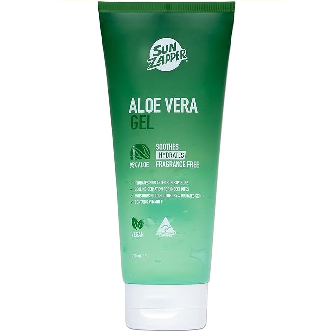 Sun Zapper After Sun Aloe Vera Gel 200mL (6.7 oz) – Cooling Sunburn Gel with Vitamin E and Panthenol, Fragrance Free, Moisturizing After Sun Care for Face and Body, Instant Soothing, Australian Made
