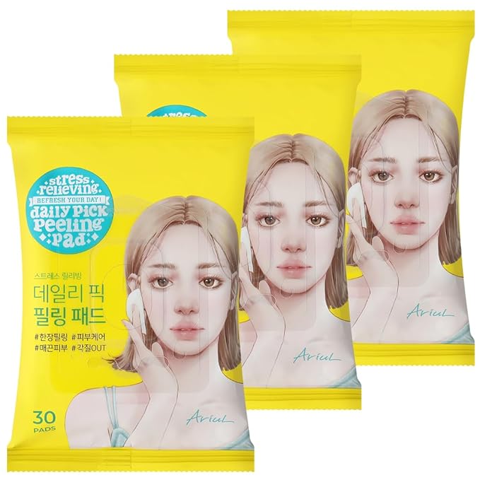 ARIUL Daily Pick Peeling Pads – Gentle Exfoliating Toner Pads with 50% Green Tea Water, Dual-Sided Vegan Fabric for Pore Care & Dead Skin Removal, Korean Skincare (30 Pads x 3 Pack)