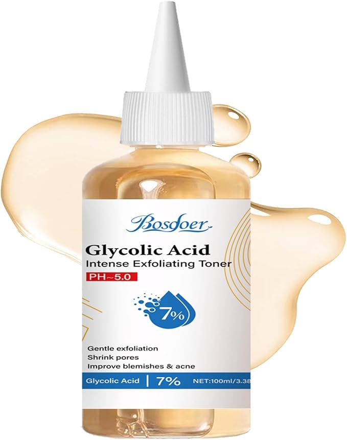 7% Glycolic Exfoliating Acid Toner, Even Skin Tone, Smooth Skin, Unclogs Pores, Gentle Effective Toner with Hydrating Properties for Daily Use