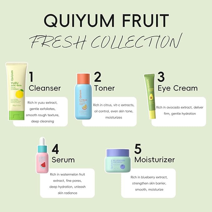 Fruit Skincare for Teens, 5 Daily Routine Beauty Skin Care Sets - Exfoliating, Smooth, Clean, Oil Control, Firm, Hydrating, Glow Up, Facial Skincare Gift Set for Girls Women, for All Skin Types