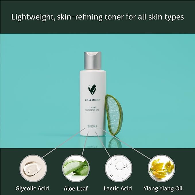Skincare 2.1 Refine Balancing Act Exfoliating AHA BHA Facial Toner – Gentle Daily Refining Formula with Glycolic Acid for Smoother-Looking Skin